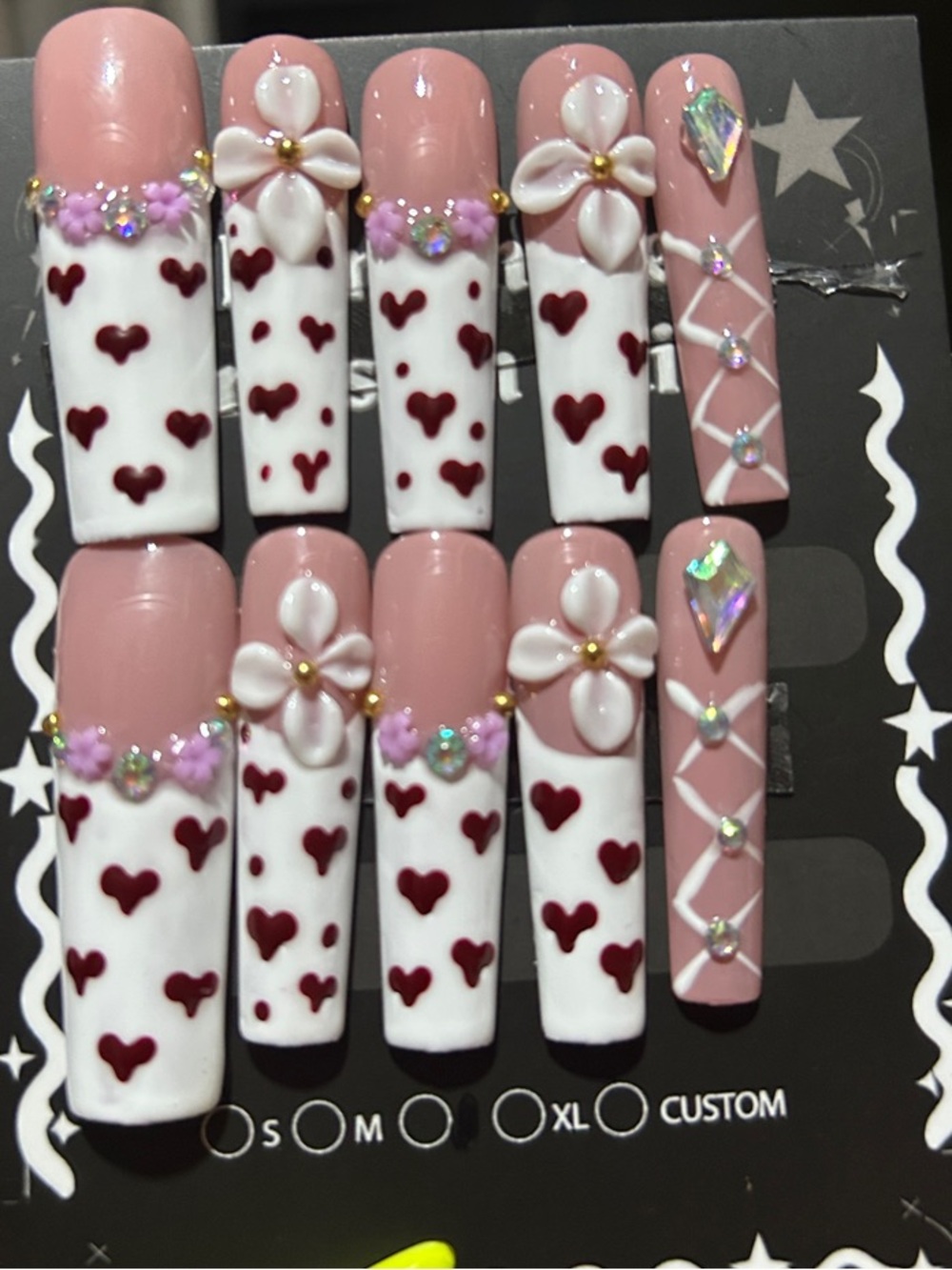 Heart Accent Pink and White Press-On Nail Set
